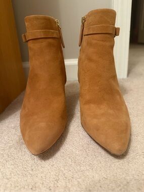kate spade Tan Suede Pointed Ankle Booties with Side Zip